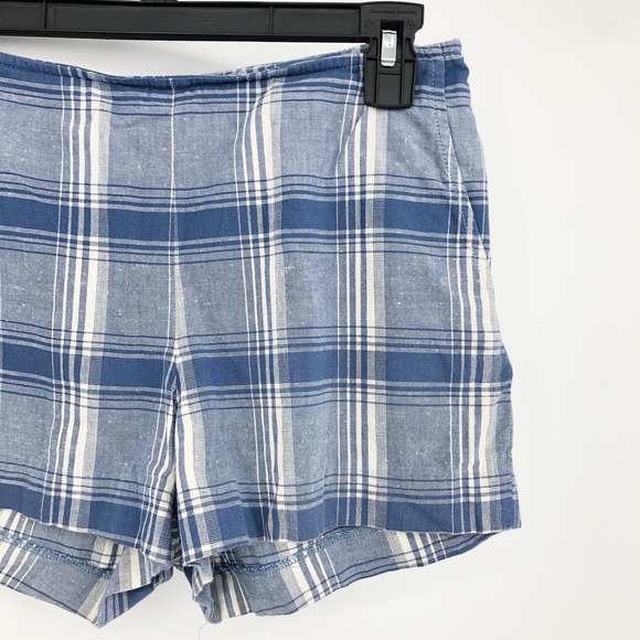 Steven Alan Womens Shorts Size 2 Blue Plaid Cotton Mid Rise Pockets Pull-On - Picture 2 of 6